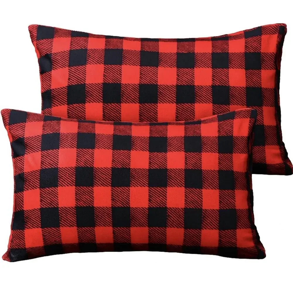 Tranqun Checkered Pillow Cases Queen Size Set of 2 Flannel Red